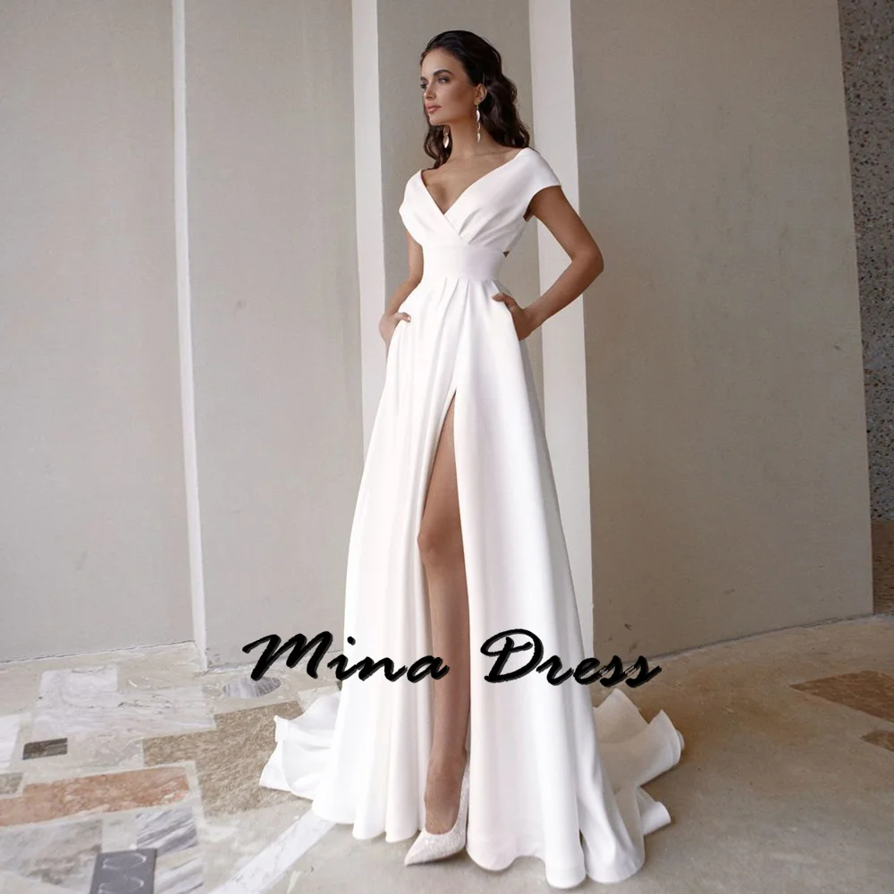 

Mina Customized Slit Elegant Party Dresses 2024 for Wedding Dresses for Formal Occasions Sleeveless V-neck Pocket Evening Gown