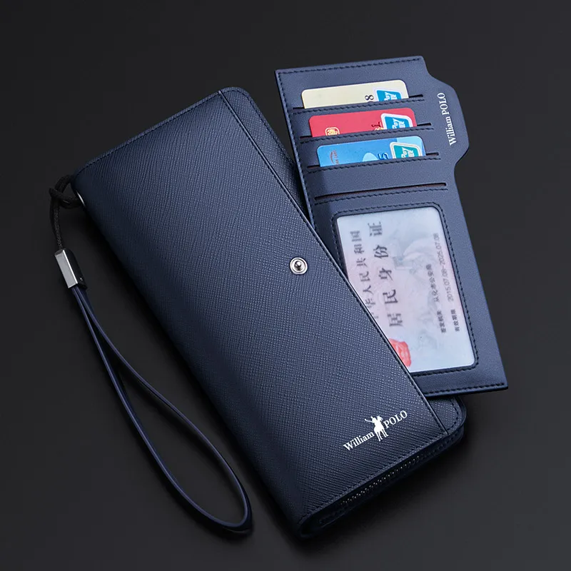 WILLIAMPOLO Genuine Leather Men's Wallet RFID Blocking Long Purse Coin Case Passport Cover Clutch Bag For Men Credit Card Holder