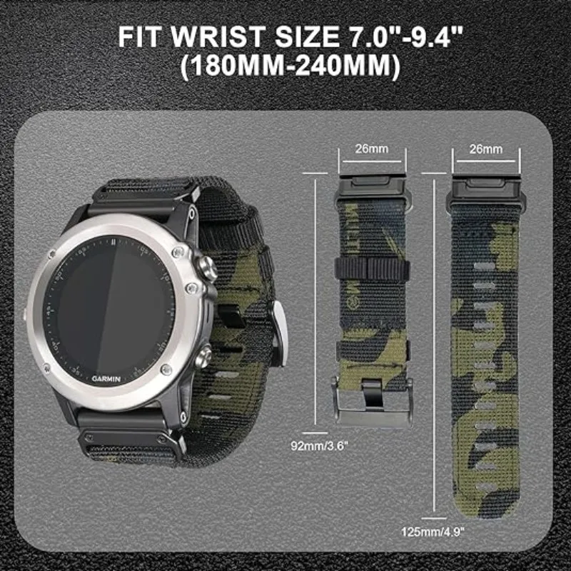 22 26mm Nylon Military strap For GARMIN FENIX7 7X PRO 6 6X Soft wear-resistant strap body For 965 Instinctive replacement strap