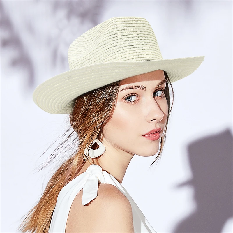 GEMVIE Western Straw Hats Men Women Summer Cowboy Hat Wide Brim Sun Beach Hat with Windproof String