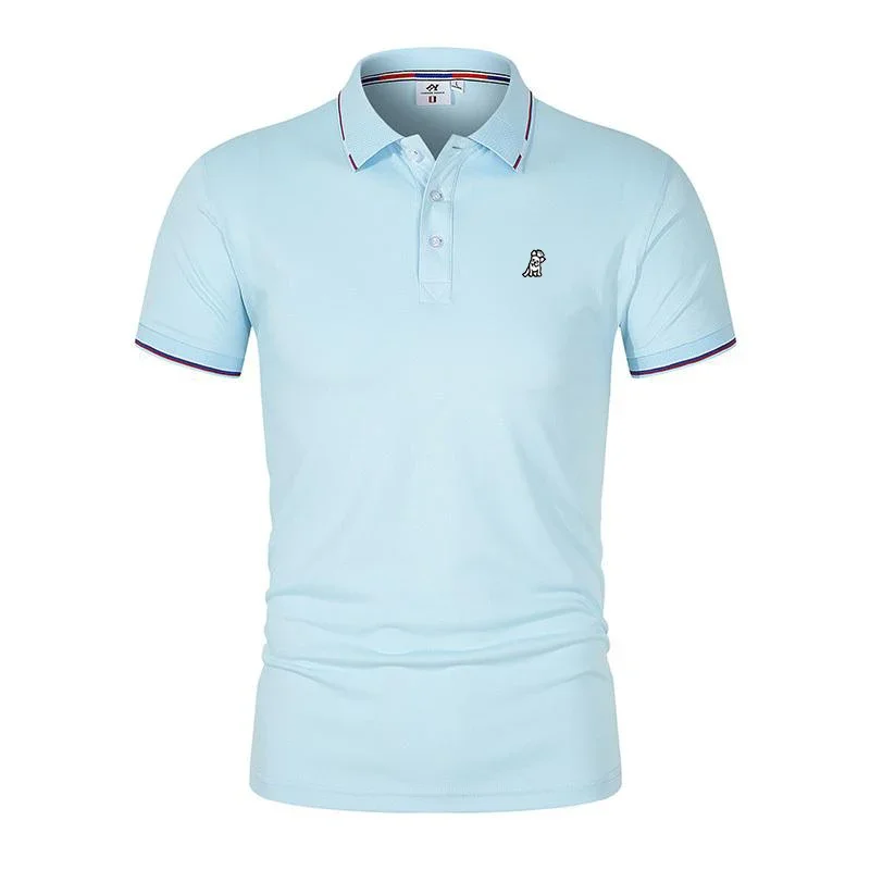 

Рубашка-поло с вышивкой, мужская рубашка-поло с коротким рукавом, с высоким воротником