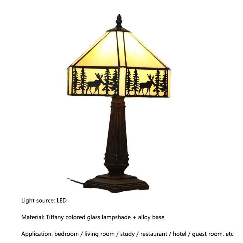 8M Tiffany Glass Table Lamp LED Modern Creative Square Read Desk Light Decor For Home Study Bedroom Bedside