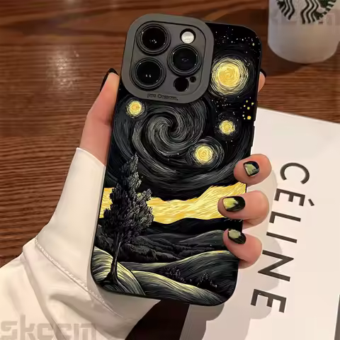 Van Gogh's The Starry Night Cat Print Phone Case For Samsung Galaxy S25 S24 Ultra S23 S22 Plus S21 S20 FE A55 A54 A35 A15 Cover