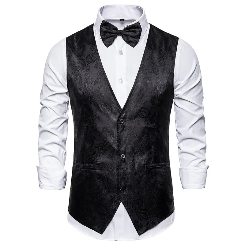 #4816 Stage Performance Singer Men's Vest Bow Slim Vintage Vest Waistcoat Single Breasted Male Vest Split Joint 