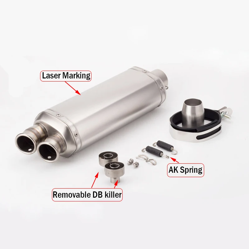 

Universal 51mm Motorcycle Exhaust Muffler Dual Escape for BMW R1200gs z900 z1000 fz1 vespa r3 mt07 er6n TMAX 530 XMAX300 ZX6R R6