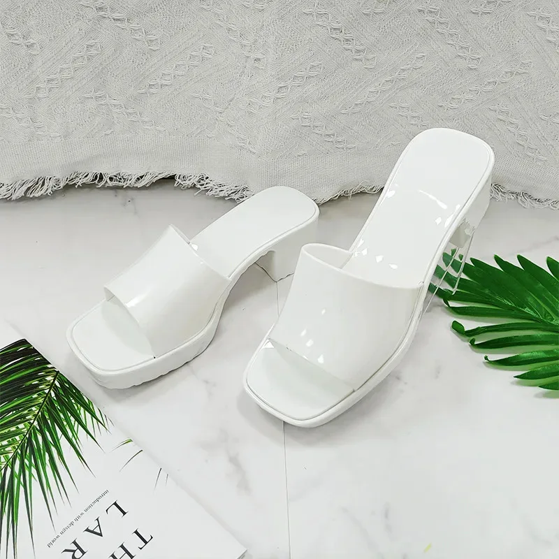 

Женские летние новые туфли на каблуке yiyi, водонепроницаемые туфли из ПВХ с высокой толстой подошвой, прозрачные тапочки для