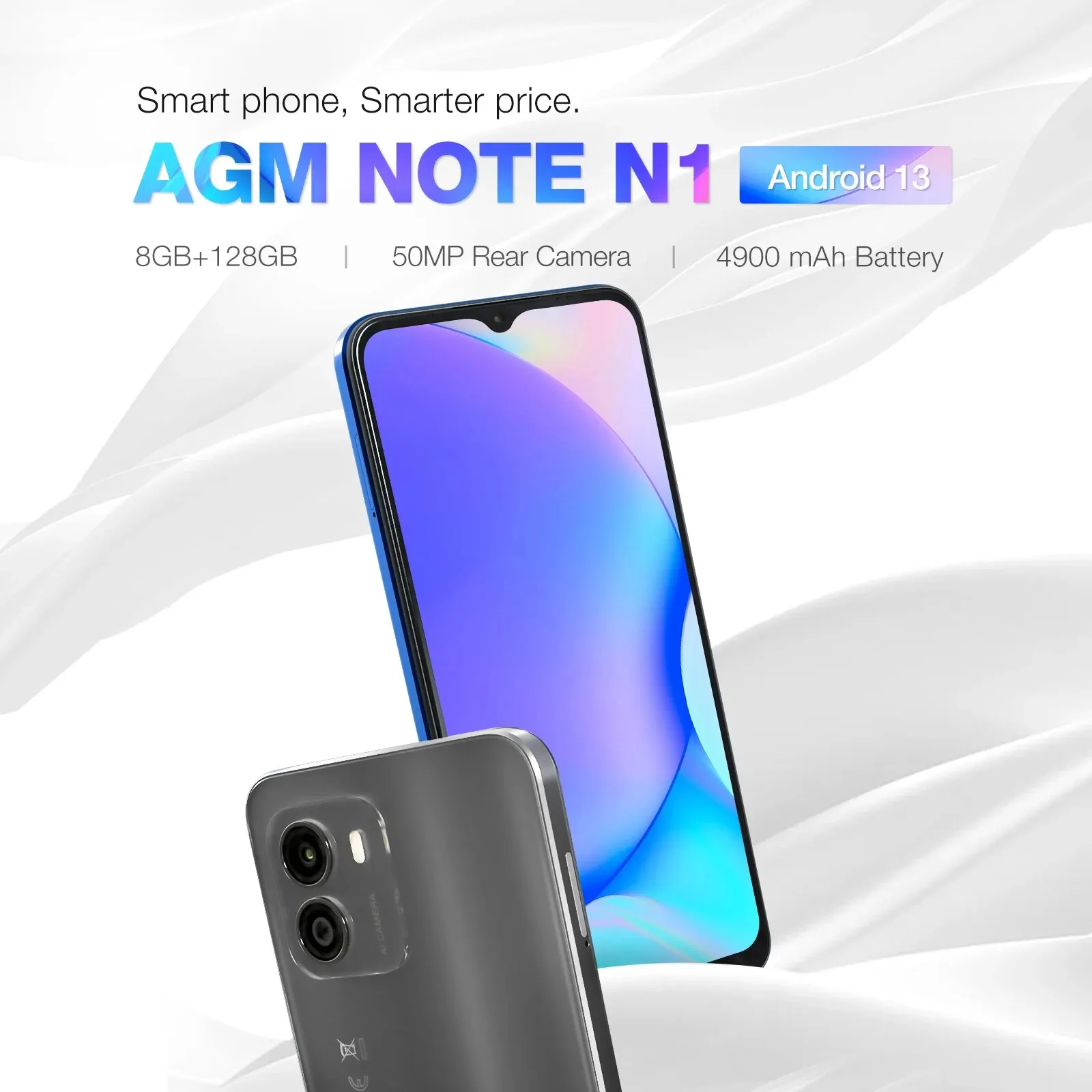 AGM-Smartphone NOTE N1, 8GB de RAM, 128GB de ROM, pantalla HD de 6.583 pulgadas, 50MP, Android 13, 4900mAh, 2 tarjetas SIM