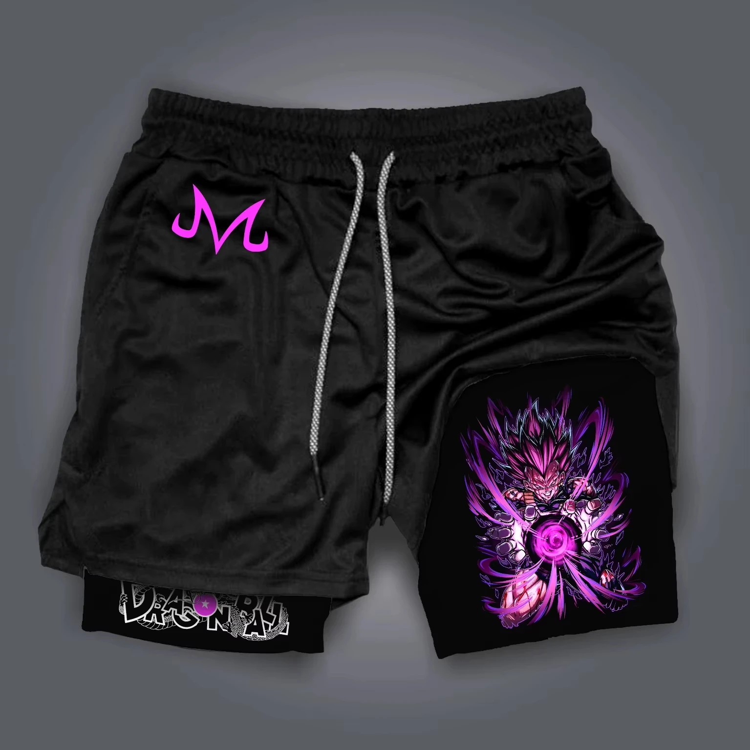 Shorts Esportivos de Moda Americana Unissex de Verão 2025/2026 com Estampa de Anime Dragon Ball GOKU Vegeta de Camada Dupla