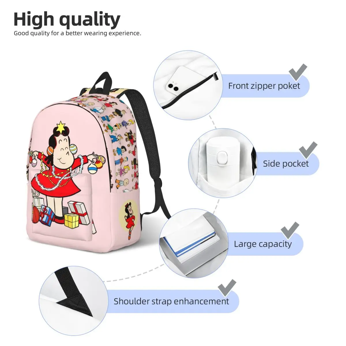 Lycée Fun Multi Compartiments Snack Storage T-The Little Lulu Show Sac pour ordinateur portable, Sac à main pour filles, Anniversaire