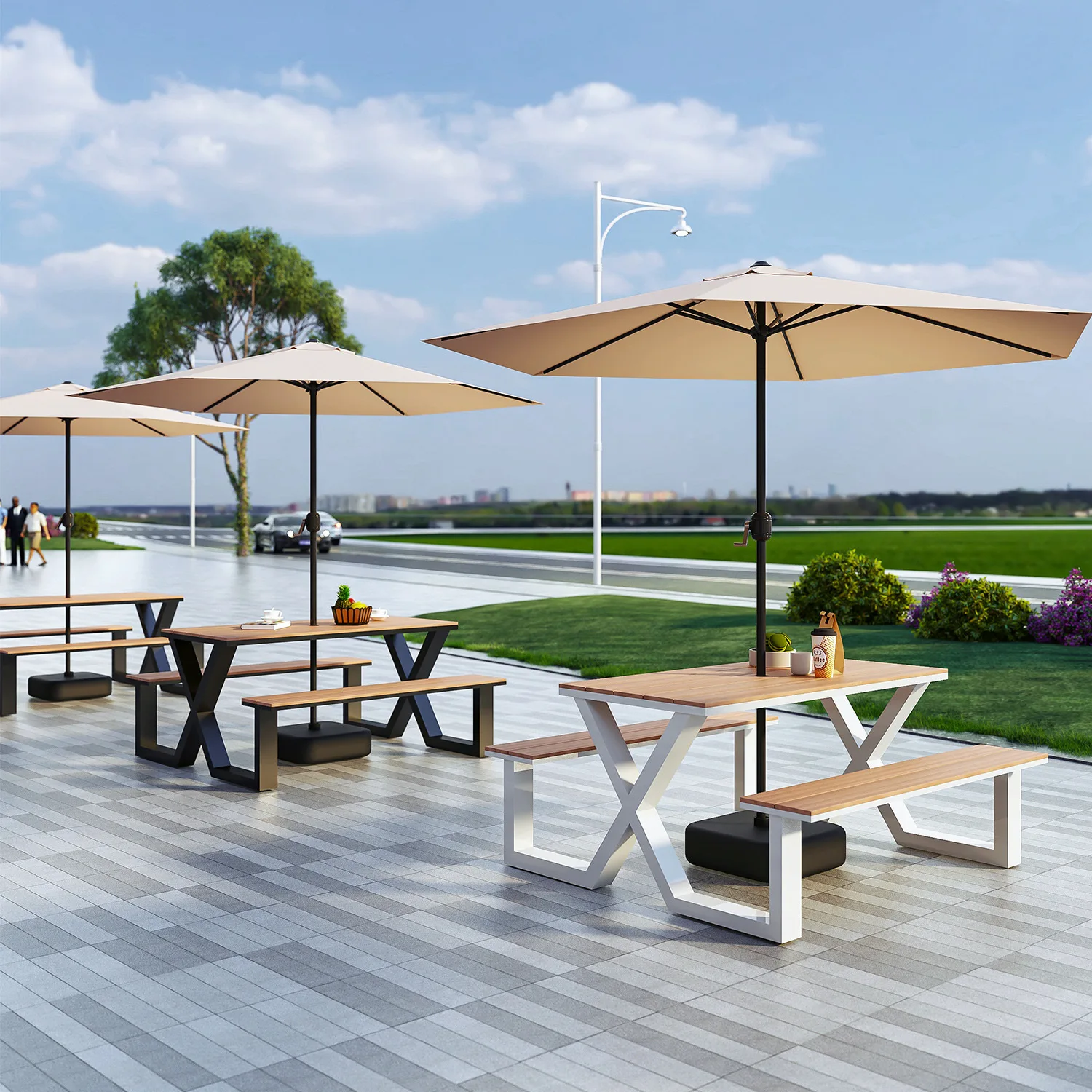 

Outdoor plastic wood table and chair combination Internet celebrity milk tea shop cafe casual table and chair outdoor courtyard