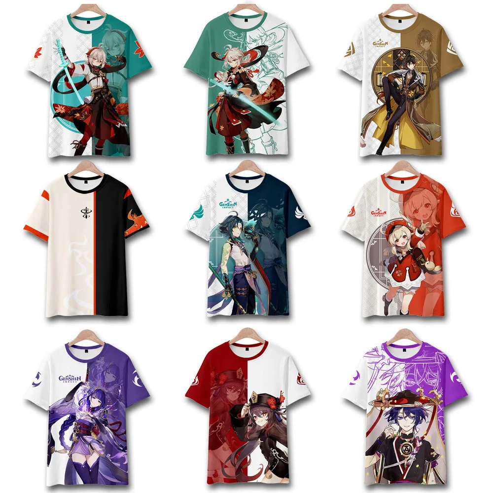 Anime Genshin Impact Diluc Cosplay Short-sleeved shorts Women Men Harajuku T-shirt Y2k Boy/girls Shorts Albedo Amber Alhaitham