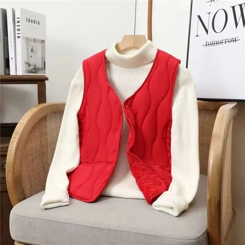 

2025 Autumn Winter Down Cotton Vest Coat Women's Fashion Lightweight Slim Short Cotton Jacket Warm Inner Tank Close Fitting Vest