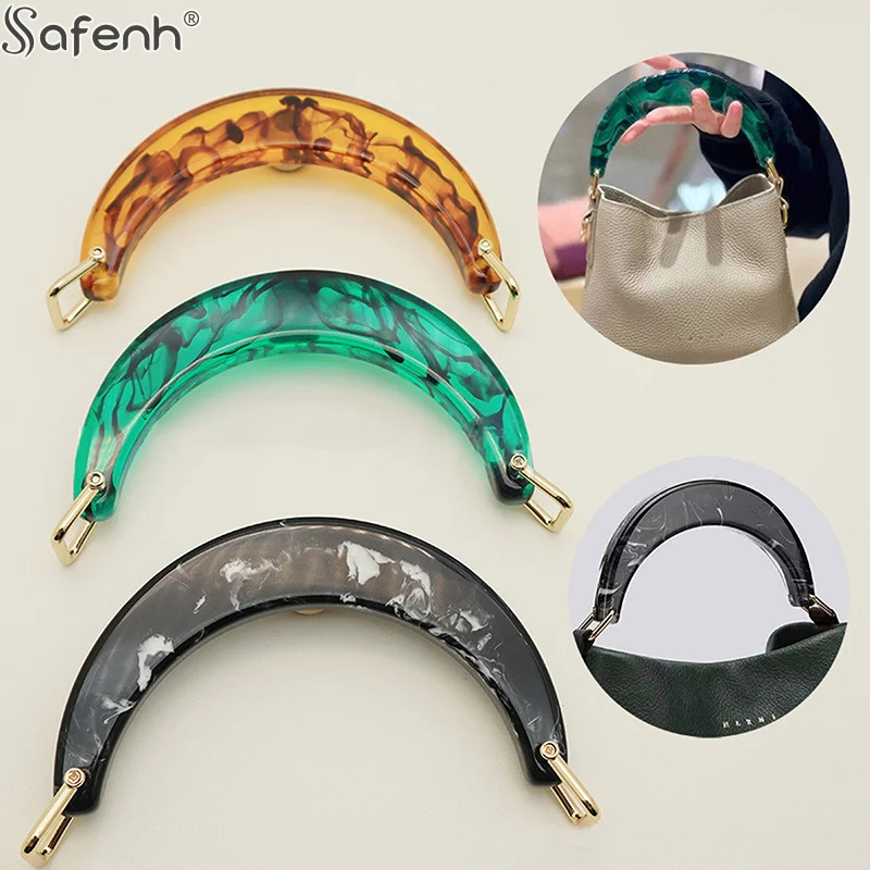1PC Stylish Resin Moon Handbag Handle With Alloy Clasp - Green/Black/Translucent Orange Options For Women's Bags Or DIY Projects