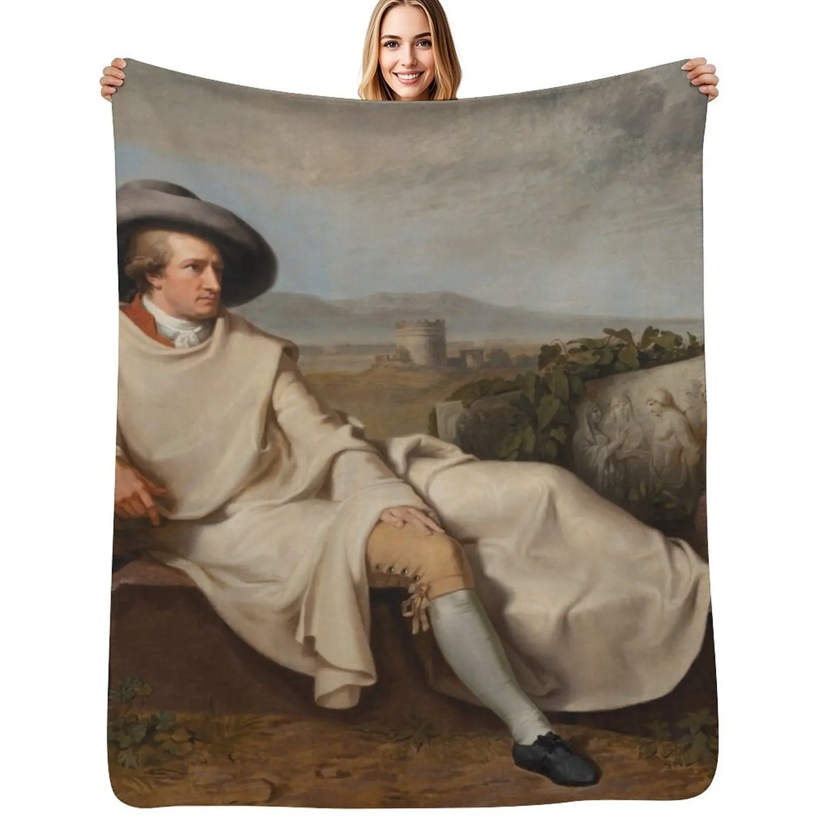 

Johann Heinrich Wilhelm Tischbein, Goethe in the Roman Campagna Throw Blanket Machine Washable Soft Warm Blanket
