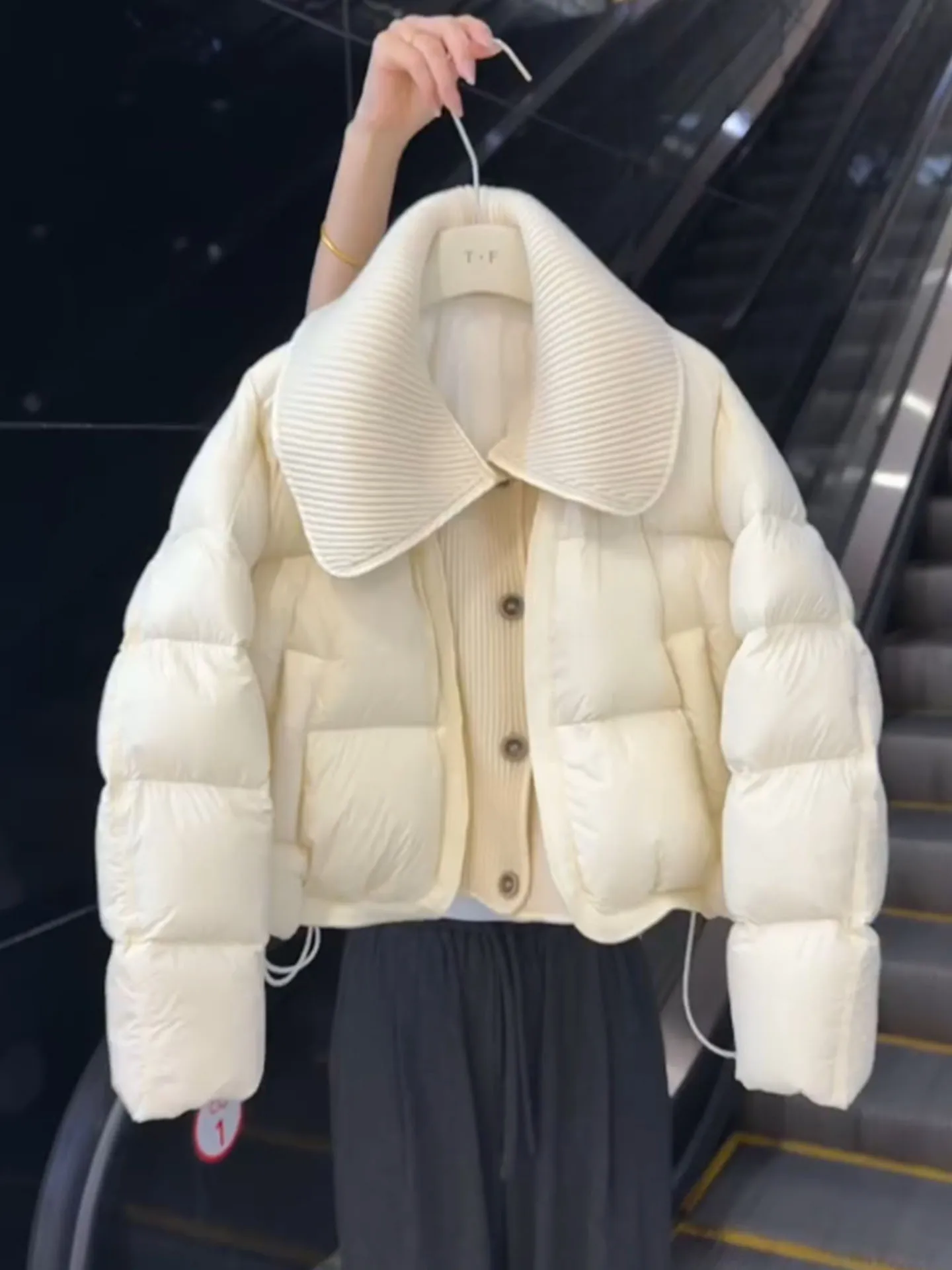 Sli ort Puffer Jaet Women's Faux Fur White Puffa Coat Winter Thiened Outerwear Commute Sle High Waist Long Sve