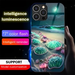 Fantastic Night Beach Design Smart LED Light Glow Tempered Glass Phone Case For iPhone Air 17 16 E 15 14 13 12 11 Pro Max Plus