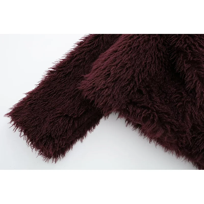 greatguy Winter Women Wine Red Faux Fur Jackets Female Thick Warm Turn-down Collar Coats Ladies Chic Outerwear