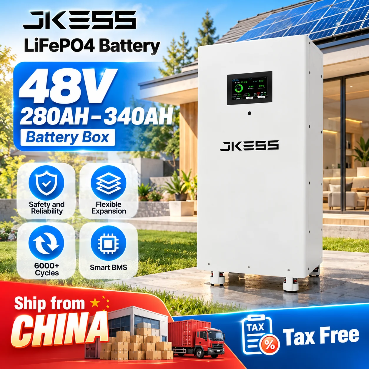 JKESS Box 48V 280AH 314AH 340AH Lifepo4 Battery 15kWh 16kWh JK V19 BMS 2A Active Balancer CAN DIY Kit Home Solar Storage