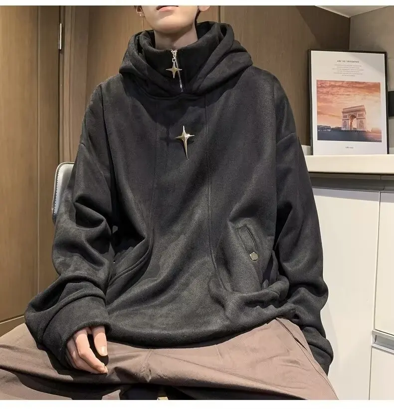 Autumn Winter Thick Warm High Street Hip-hop Men's Hoodie Korean Fashion Harajuku Loose Hoodies Sweatshirt Y2k Streetwear Men