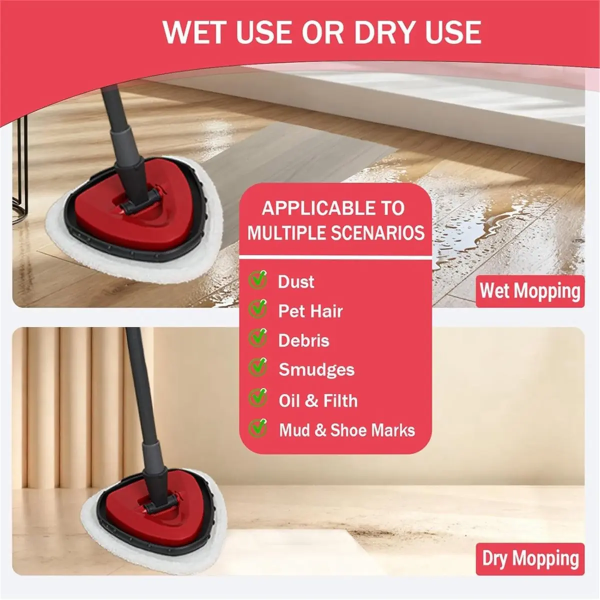 [HIHI] 10 Pack Flat Mop Replacement Pads, Pad , Mop Refill Pads for EasyWring, 1 Mop Base and 1 Scraper