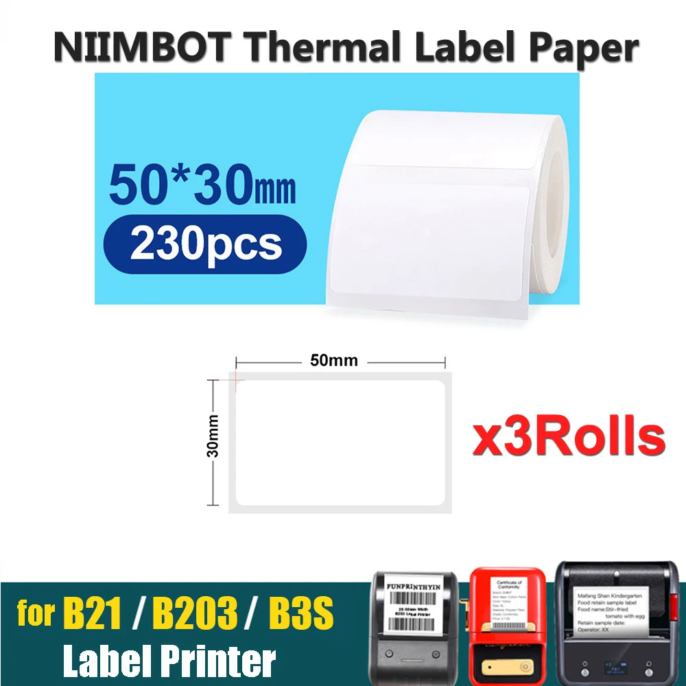 3Rolls Niimbot B21 B3S B1 White Label Sticker 30x20mmx320Pcs Thermal Label Paper Waterproof Scratch-Resistant Jewelry Price Tag