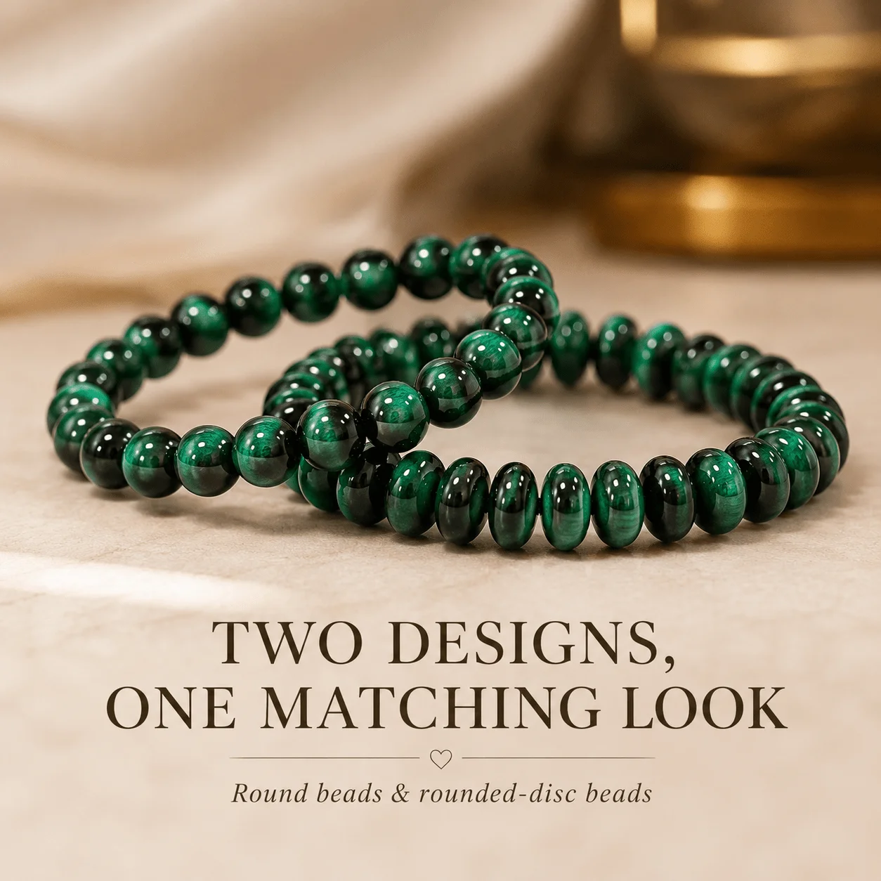 8mm Grünes Tigerauge Armband-Set Runde & Flache Scheiben Naturstein Paar Heilkristall Schmuck Geschenk