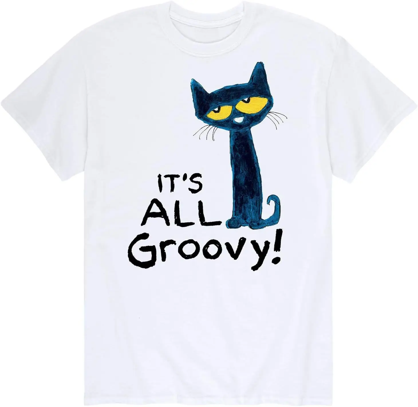 Pete The Cat It's All Groovy - Men's Short Sleeve Graphic T-Shirt 100% Cotton Trendy Y2K Short-Sleeve Tee – Soft, Quick-Drying,