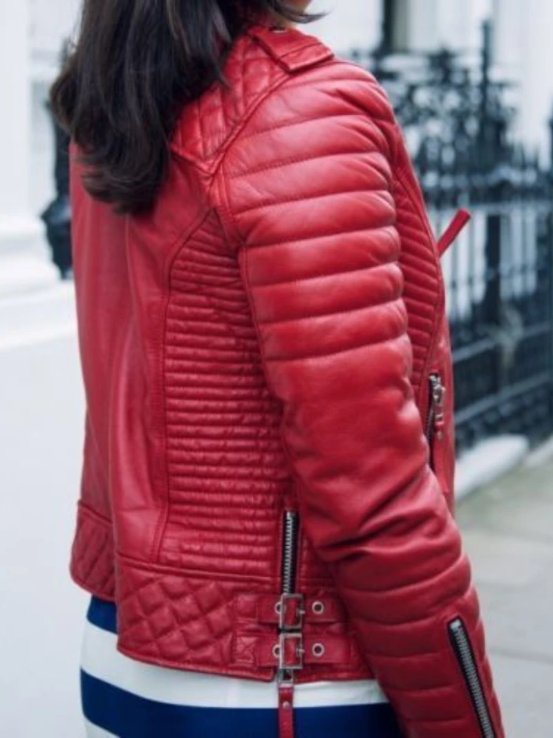 Womens Leather Jacket Quilted Red Boda Lamb Skin Designer Fashion Coat Genuine Leather High-grade Windbreaker