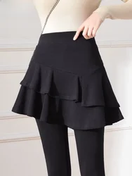 High Waist Fleece Lined Thickened Women's Leggings Skirt Two-Piece Pure Cotton Slimming Spring Autumn Winter Pants