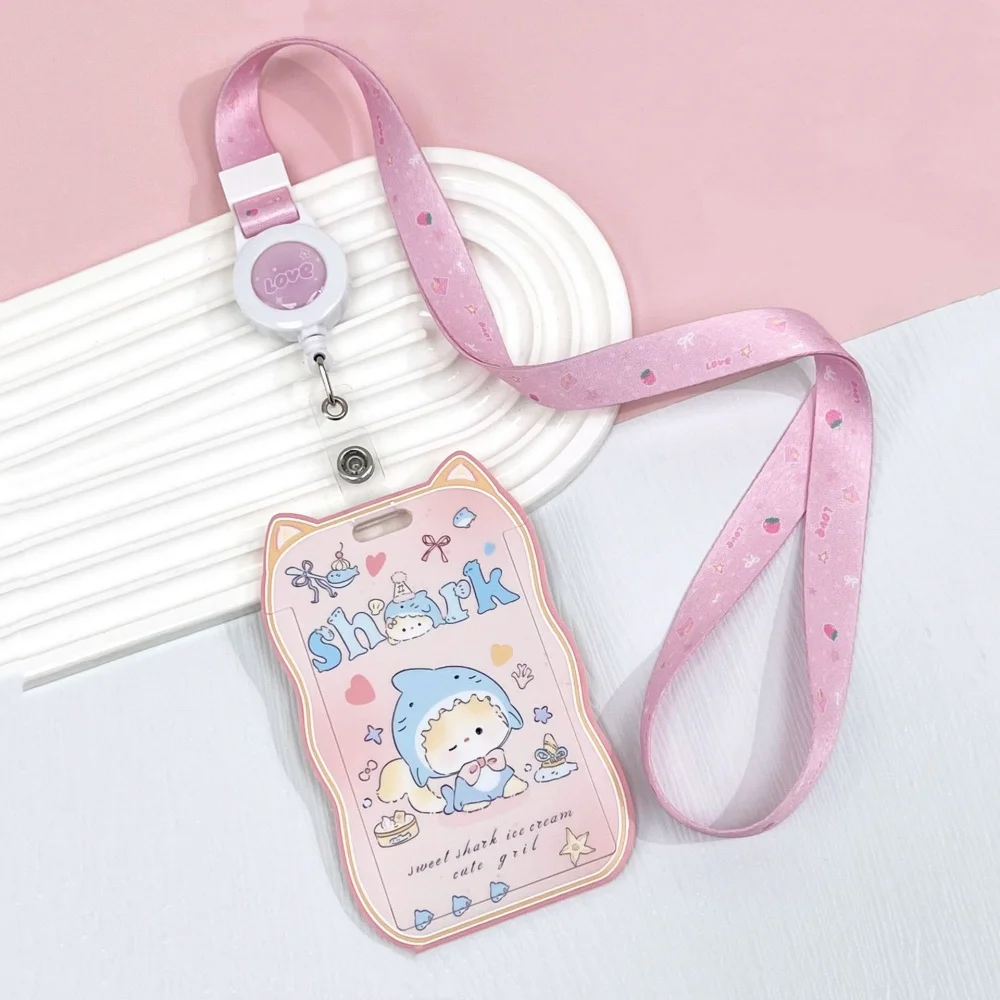 Sarung Kartu Bus Geser dengan Penutup Telinga Kucing, Tempat Kartu Portabel Gantungan Kunci, Sarung Foto Lucu, Tempat Kartu Identitas Pelajar untuk Siswa