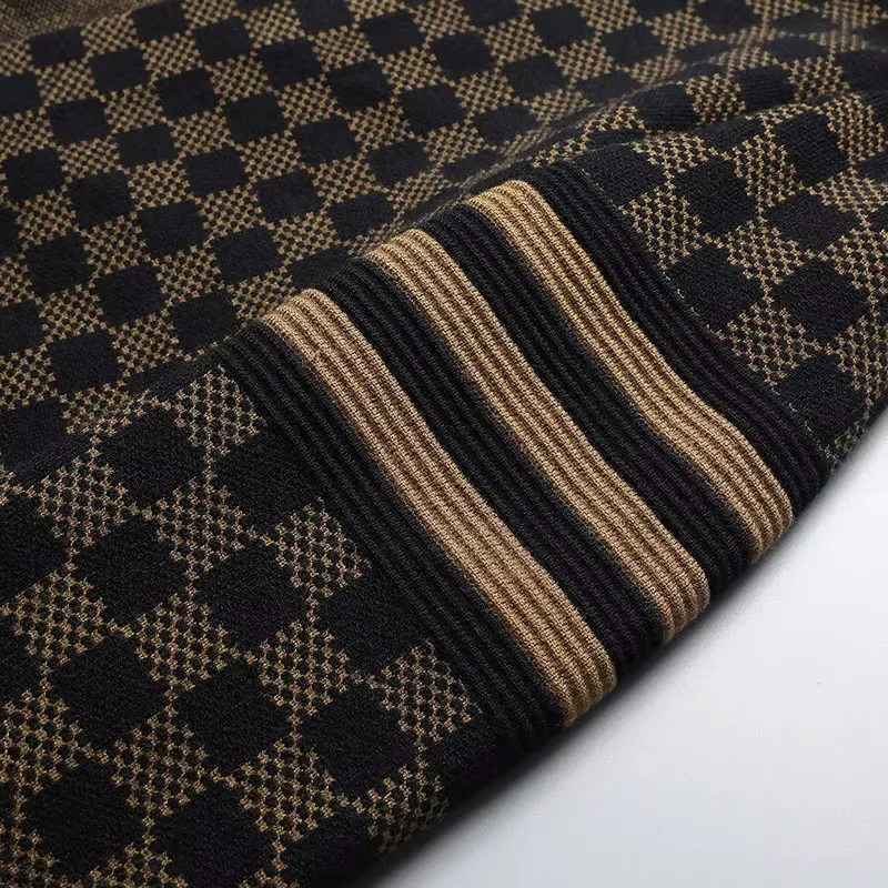 Luxury brand long sleeved men's knitted sweater autumn and winter Cardigan new fashion plaid printing Korean version design coat