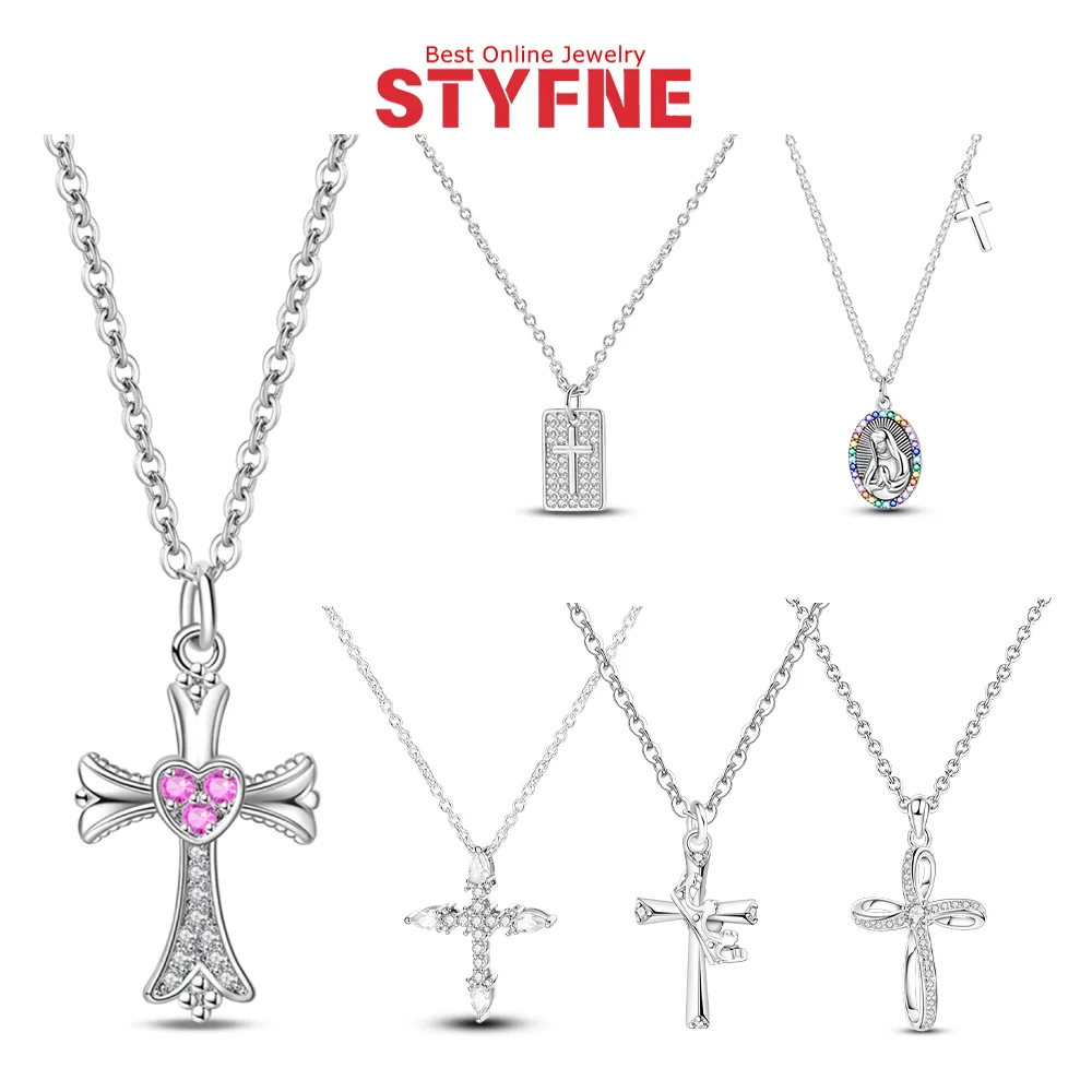 جديد 925 فضة ملون الزركون مادونا قلادة الصليب قلادة قلادة للنساء هدايا الحفلات غرامة مجوهرات الدينية