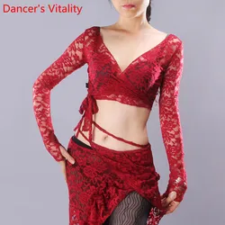 Neue Bauchtanz Kleidung Sexy Tiefe V Hals Dance Top Für Frauen Latin Dance Lange Ärmeln Tops S,M,L