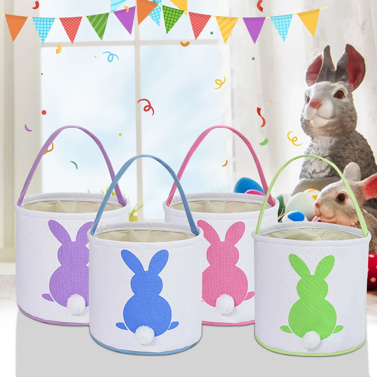 Baby Easter Bunny Buckets Bag Toy Handbags Rabbit Basket Canvas Home Supplier For Kids Festival Gift Party Tote Decoration