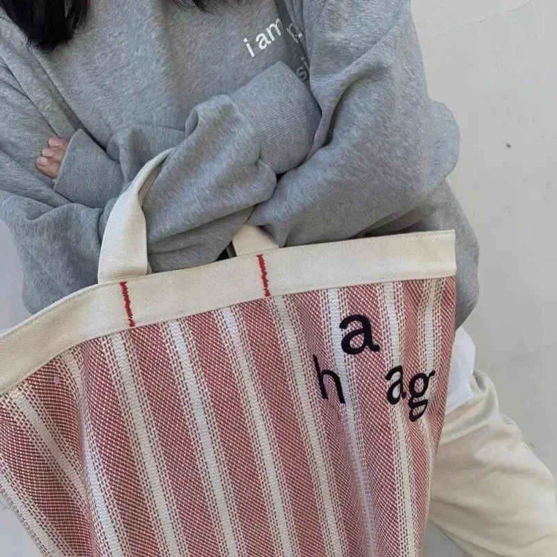 Korean Designer Brand Purse,Casual and Simple INS Style Embroidered Letter Tote Bag for Commuting with Large Capacity Canvas Bag