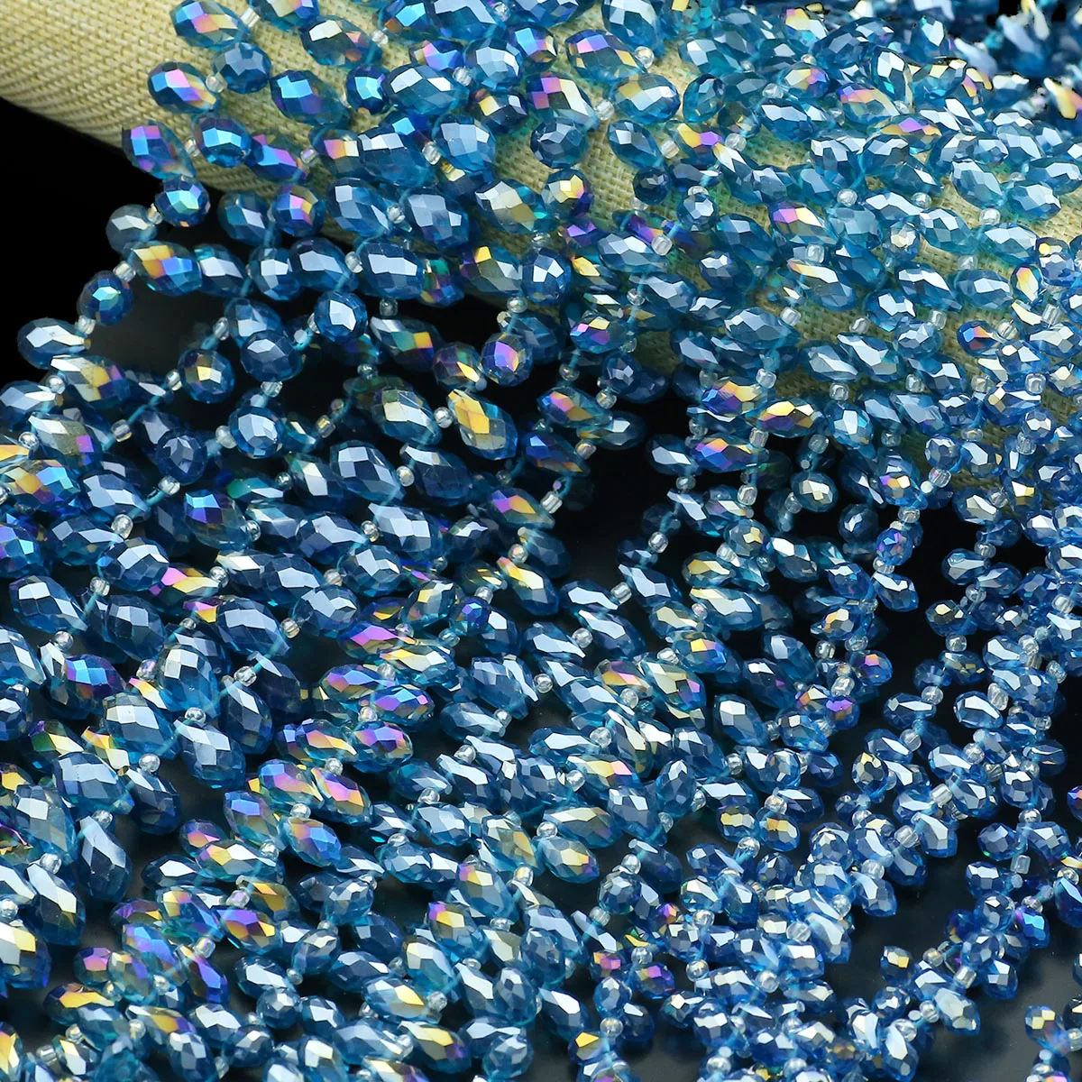 30-50pcs 5/6/8mm Austrian Water Drop Peacock Blue Side Hole Crystal Glass Spacer Beads For Jewelry Making Bracelets Necklace DIY