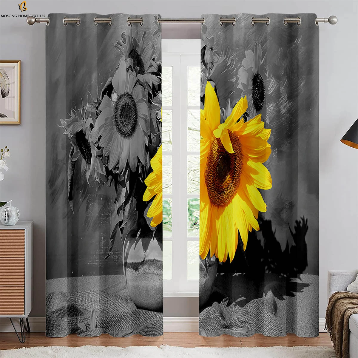 

Floral Sunflower 3D Printed Curtains Living Room Study Bedroom High Quality Heat Insulation Blackout Curtains 2 Pieces