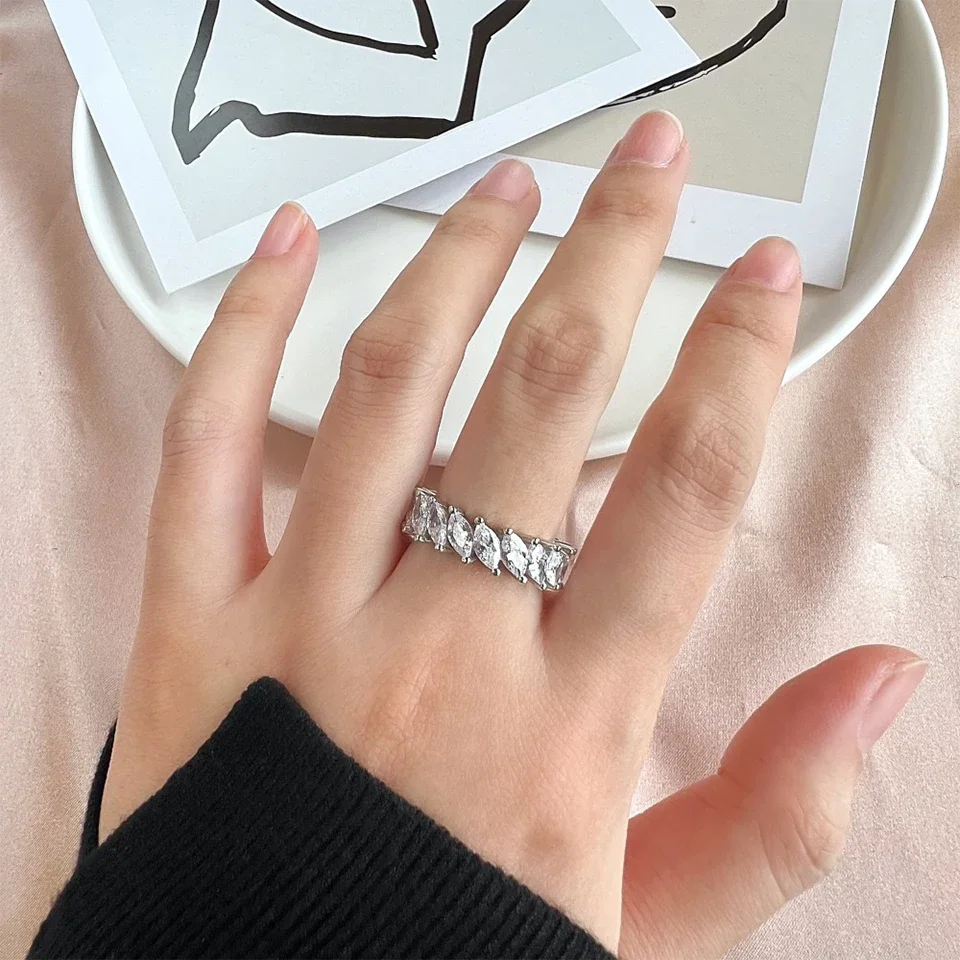3*6mm Marquise Cut Full Moissanite Rings For Women D Color Diamond Engagement Wedding Band S925 Sterling Silver Jewelry With GRA
