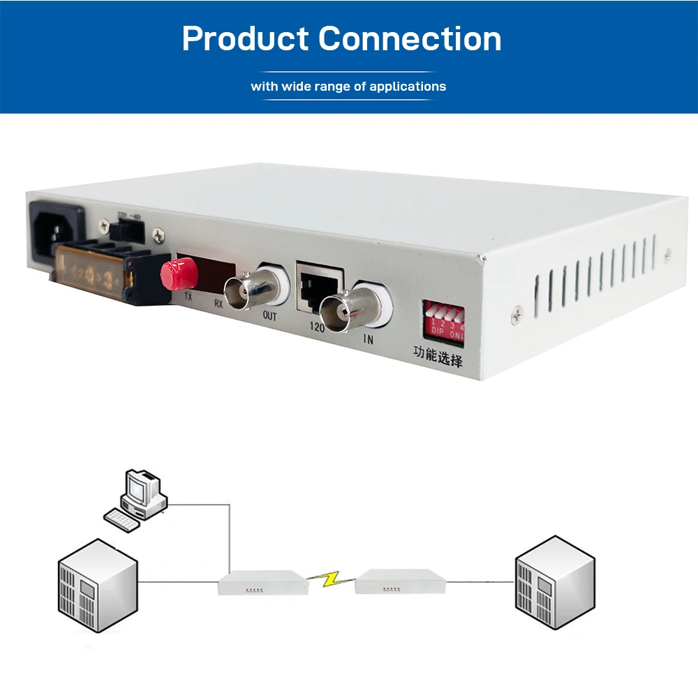 PDH 1E1 Fiber Optical Multiplexer E1 Optical Terminal FC SC RJ45 BNC 75Ω/120Ω Loopback DIP Switch Single Mode