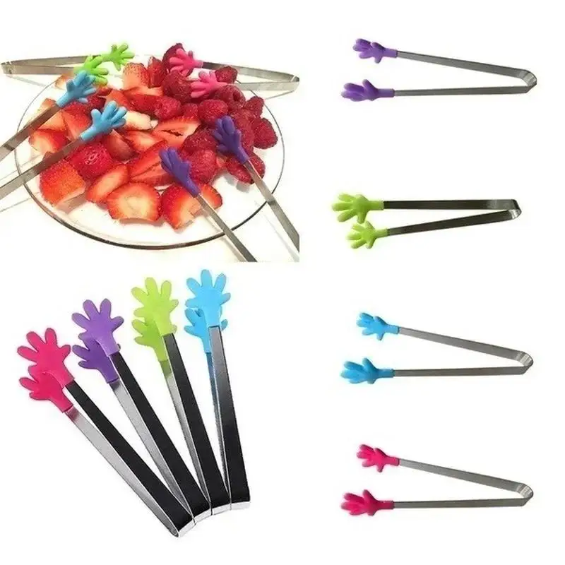 New Creative Colorful Palm Stainless Steel Handle Silicone Mini Food Handheld Clips Suitable Home Kitchen Daily Cooking Tools