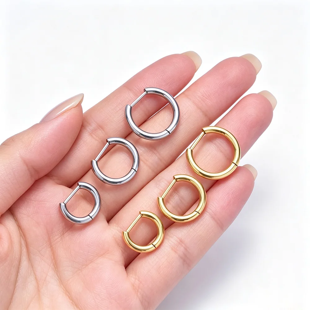 1 Pair D-Shape Small Huggie Hoop Earrings for Women/Men Titanium Cartilage Sensitive Ears Multiple Stack Piercing Jewelry