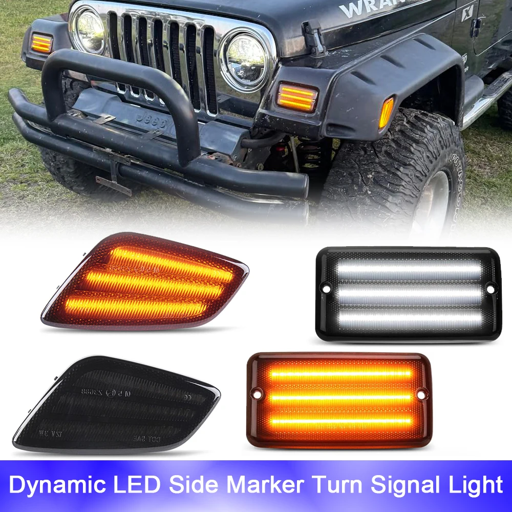 

4x Front Bumper DRL Side Marker Repeat Flowing Indicator Lights No Error For Jeep Wrangler TJ 1997-2006 Daytime Running Lamp