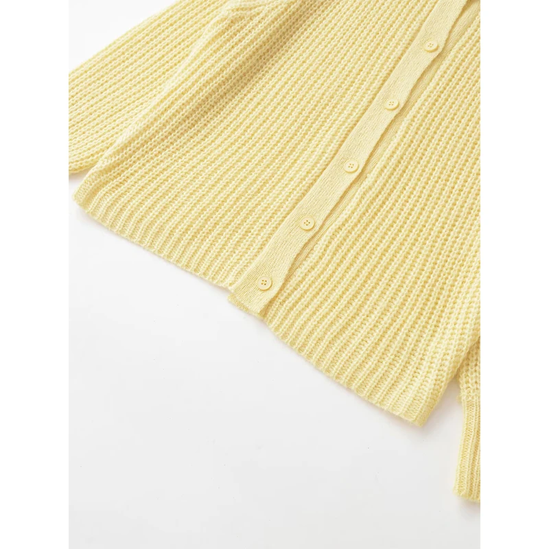 2025 Women Single Breasted Yellow Knit Cardigan Long Sleeve O Neck Loose Autumn Sweater Coat