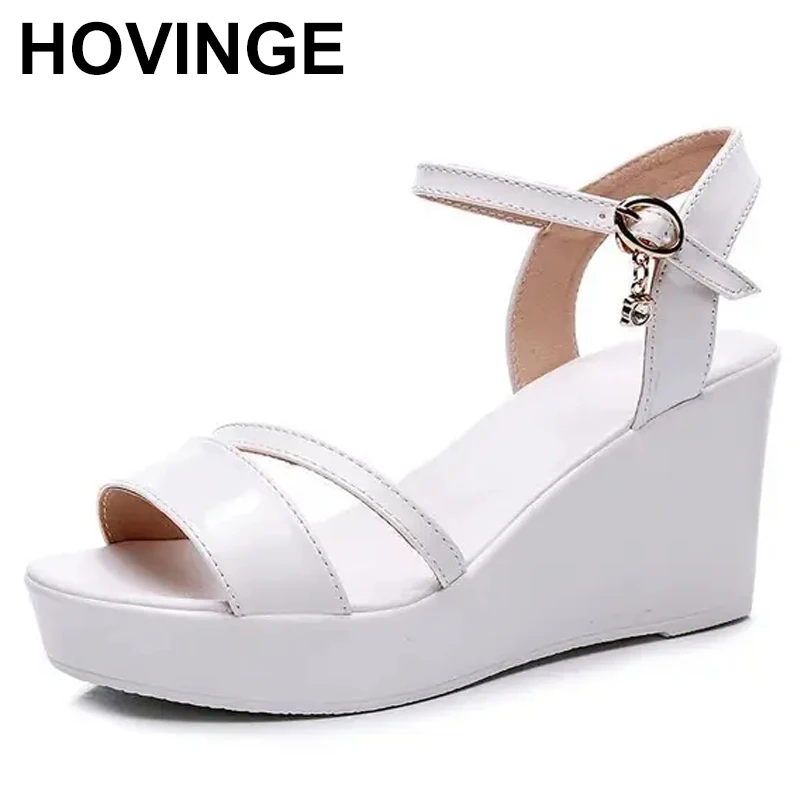 

Fashion Cowhide Leather Shoes Women's Platform Wedges Sandals Summer 2024 High Heels Sandals Office Beach Mom