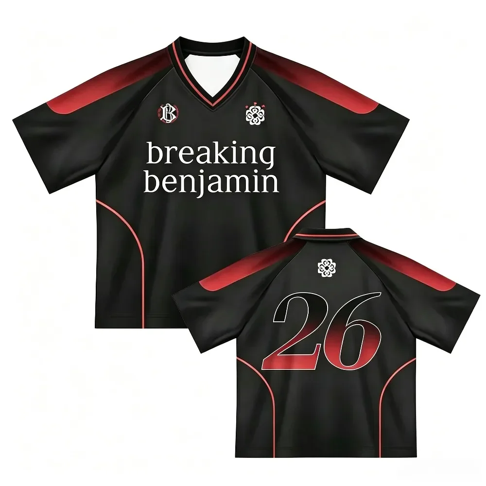 Breaking Benjamin Band Jersey New Rock Festival Concert Fan V‑Neck T‑Shirt Unisex Loose Streetwear Fashion Breathable Top