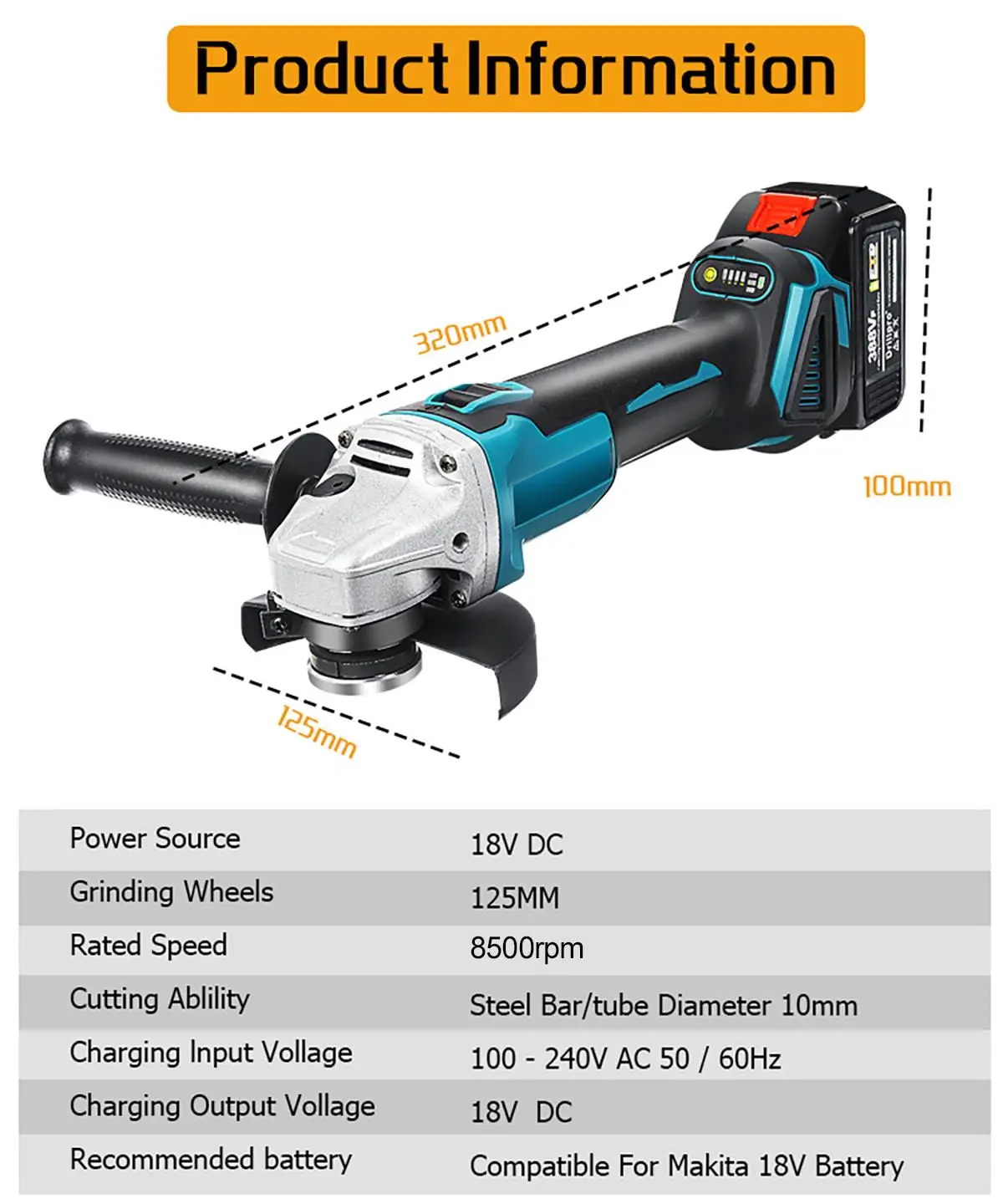 Imagem -04 - Brushless Angle Grinder Velocidades M14 com Bateria de Lítio Moedor Elétrico Polisher Ferramentas de Corte para Makita 18v Bateria 125 mm