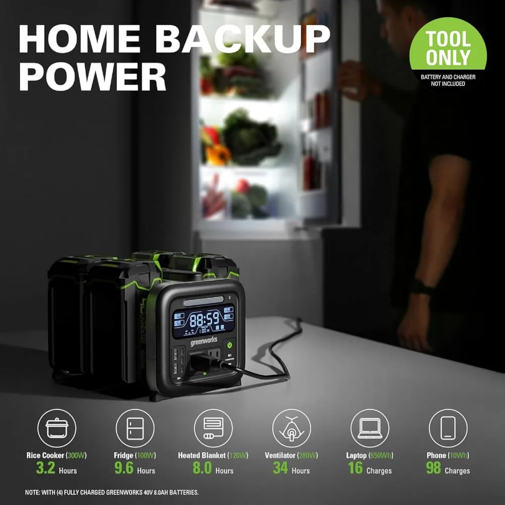 

Generator, 40V 500W Portable Power Station, 4-Slot Inverter, 2 AC Outlets, 5 USB Ports, Smart APP Control Generators, Generator