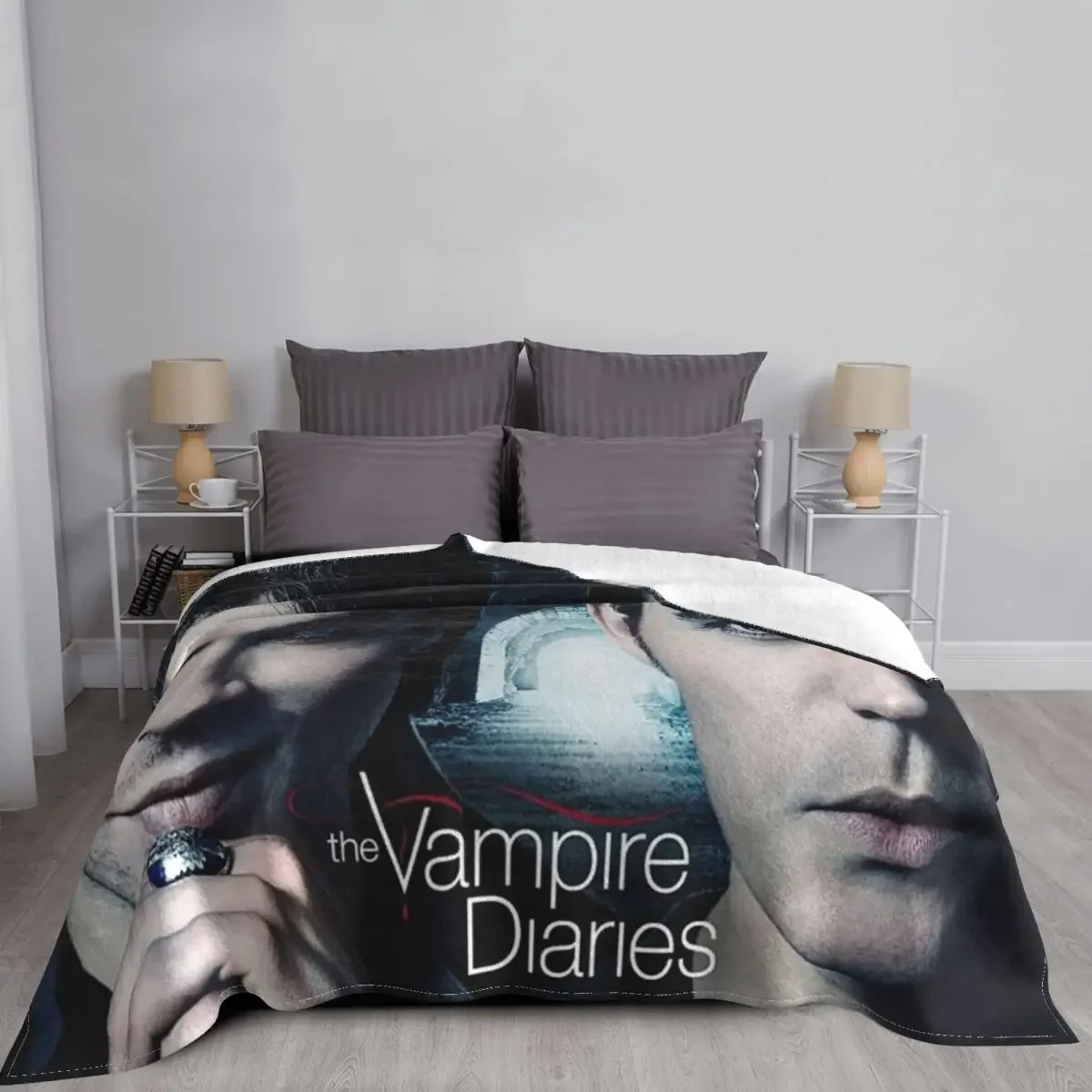 The Vampire Diaries Blanket Coral Fleece Plush Damon Salvatore Stefan Salvator Horror Fantasy Throw Blankets for Bedroom Quilt