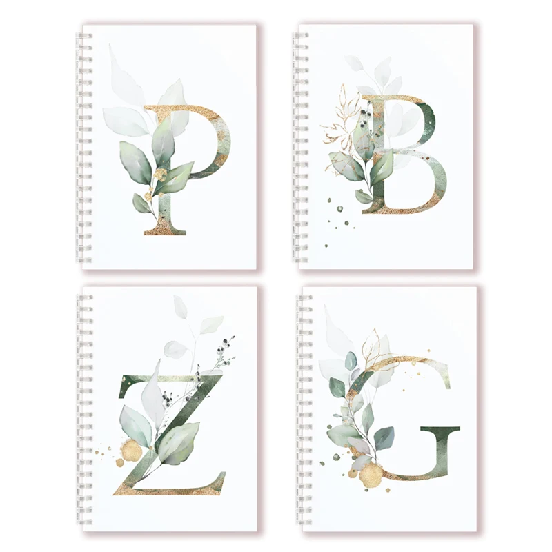 Lined Page Spiral Notebook Initial Alphabet Letters Note Book Writing Pads Majuscule Letter With Flower Personality Name Design