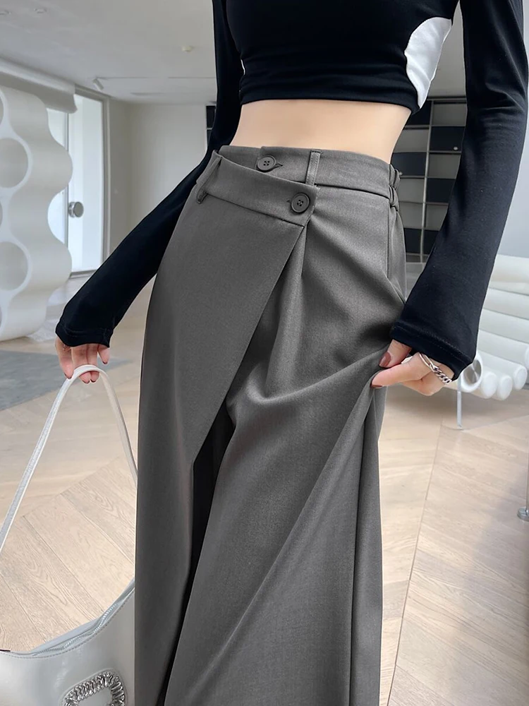 

Асимметричные брюки с широкими штанинами и высокой талией, прямого кроя, в пол, женские костюмные брюки, новинка весеннего сезона, повседневные брюки